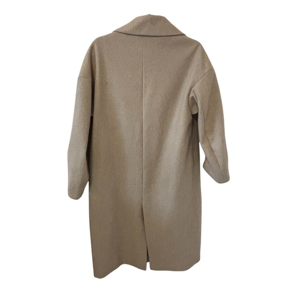 Zara Oversized Tan Cozy Long Pea One Button Neutral Long Coat SZ XS - Picture 5 of 13